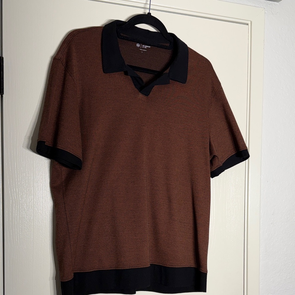Los Angeles Apparel Brown / orange  Polo with Black Accents size L